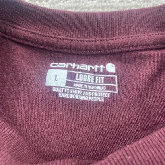 Carhartt Shirt Men Large L Burgundy Buttons T-Shirt Chest Pocket Logo Loose Fit - Picture 2 of 6